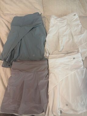 4 Lululemon Athletic Skorts Bundle in Blue, Gray, and White